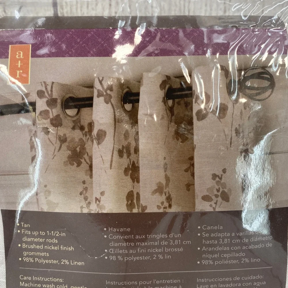 allen + roth Grommet Top Panel 54x84 Tan White Floral Vine Linen Blend Curtain